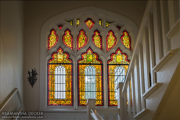 Stained glass window in West House, 2025