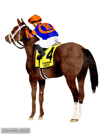Irad Ortiz, Jr. pets Nest after winning the Grade I Alabama Stakes at Saratoga