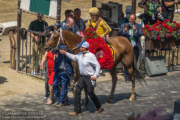 Clairiere in the winner's circle with Joel Rosario onboard, Belmont Park, Elmont, NY