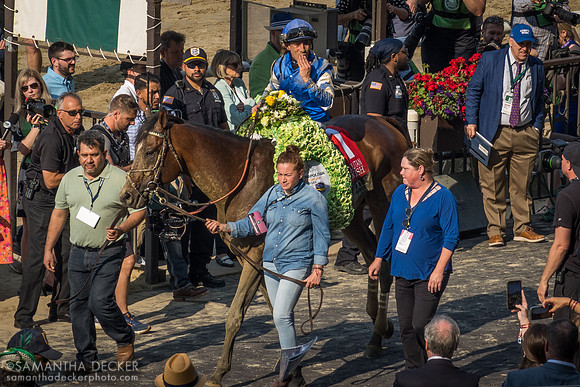 Cody's Wish in the winner's circle after winning the Met Mile, Belmont Park, Elmont, NY