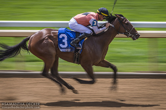 Corey Lanerie guides Margoinabubblebath to victory in an allowance race