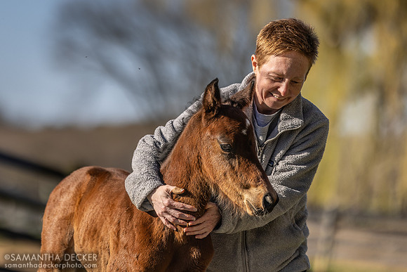 Jen and a 2024 Highly Motivated filly out of Caribbean Breeze at Mahoney Eden Manor, Saratoga Springs, MY