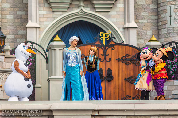 Olaf, Elsa, Anna, Minnie and Mickey in Mickey's Friendship Faire, Magic Kingdom