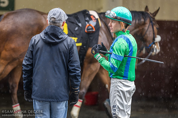 Trainer Robbie Davis discusses the plan for the race with son Dylan at Aqueduct