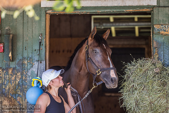 Exercise rider Priscilla Schaefer poses with Dornoch