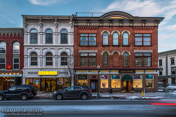 Buildings on Glen St at Dusk
