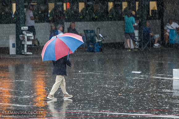 Folks walking around in the rain