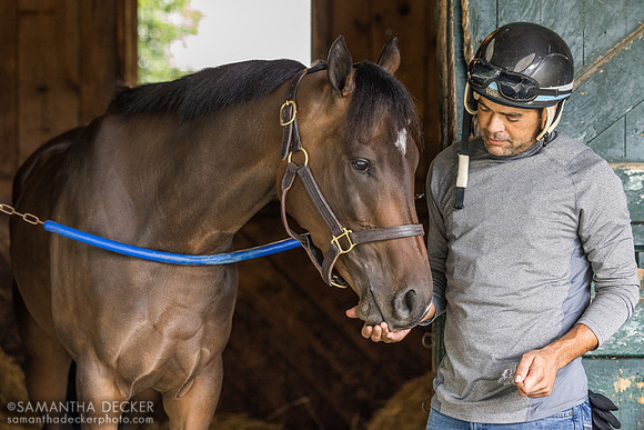 Donnie Balthazar gives Gavea a treat, Al Stall barn