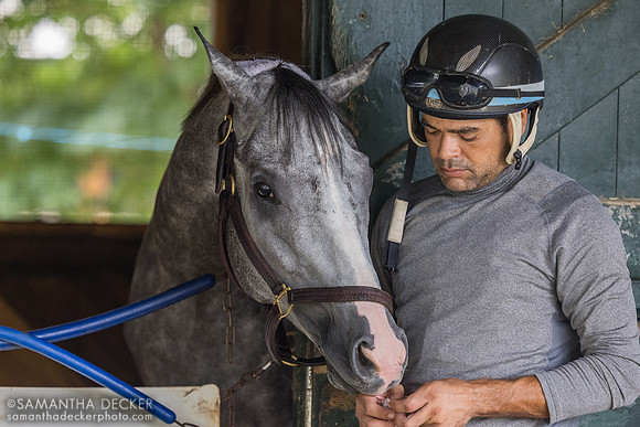 Assistant trainer Donnie Balthazar and Over and Ollie, Al Stall barn