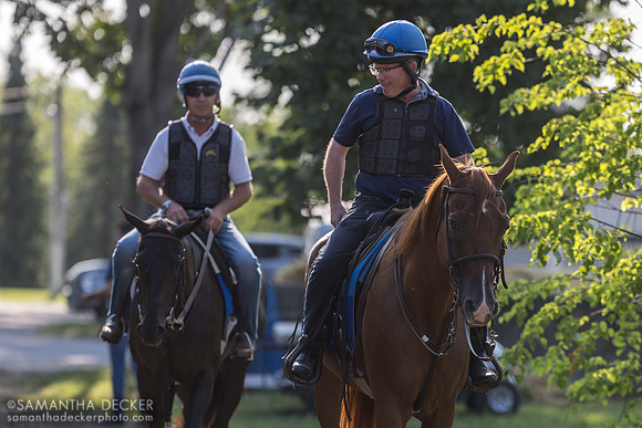 Brendan Walsh accompanies Roger Horgan and Cloudwalker out to the track