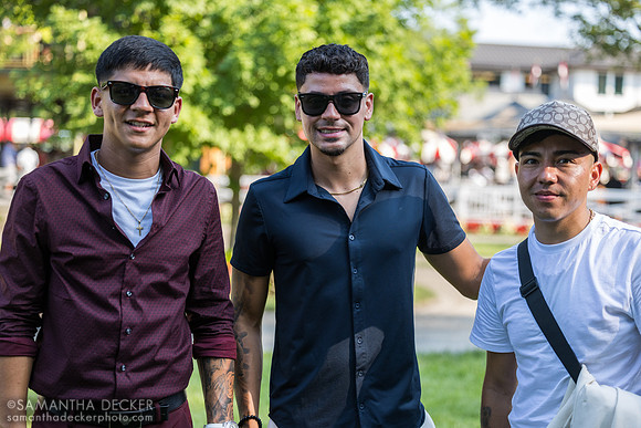 Alonzo Tapia, Felipe Arenas, & Jordan Aranda, exercise riders for C Brown, in paddock before Diana