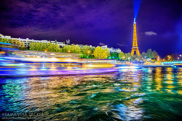 Bateau Mouche and Eiffel Tower at Night