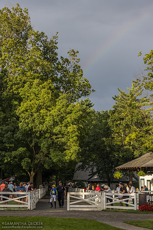 Rainbow over the paddock as Tyler Gaffalione walks in