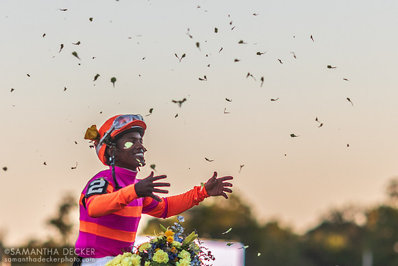 Ricardo Santana, Jr. Celebrates After Winning the Grade I Jockey Club Gold Cup, 2021