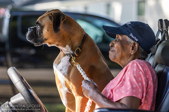 Erma Scott with Bill Mott's dog (I can't remember his name)