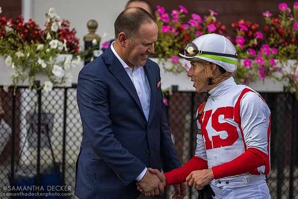 Chad Brown and Irad Ortiz shake hands